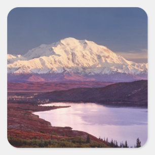 Wonder Lake and Mt. Denali at sunrise in the Square Sticker