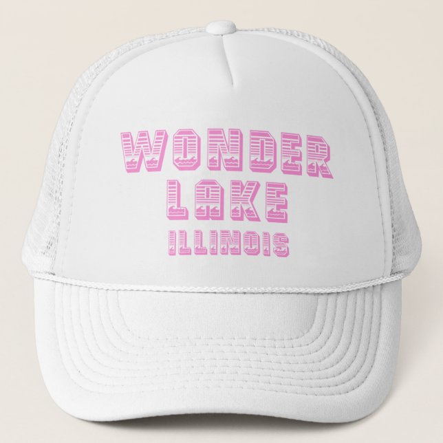 Wonder Lake Waterline Pink And White Trucker Hat (Front)