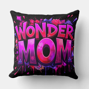 Wonder Mum Quote Pink Red Flowers Mother's Day Cushion