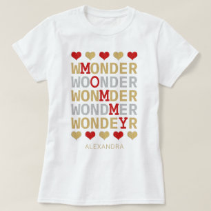 Wonder Mummy Red Gold Silver Glitter Name Custom T-Shirt