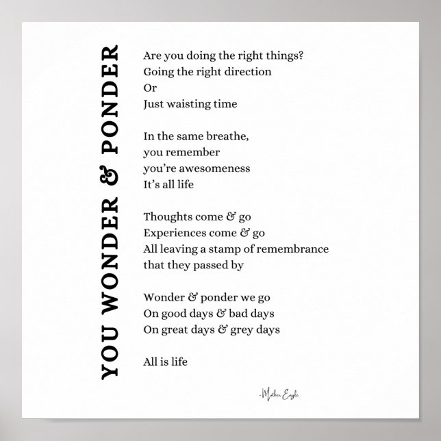 Wonder ponder self love care poem poster wall art  (Front)