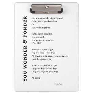 Wonder ponder self love care poem poster wall art  clipboard