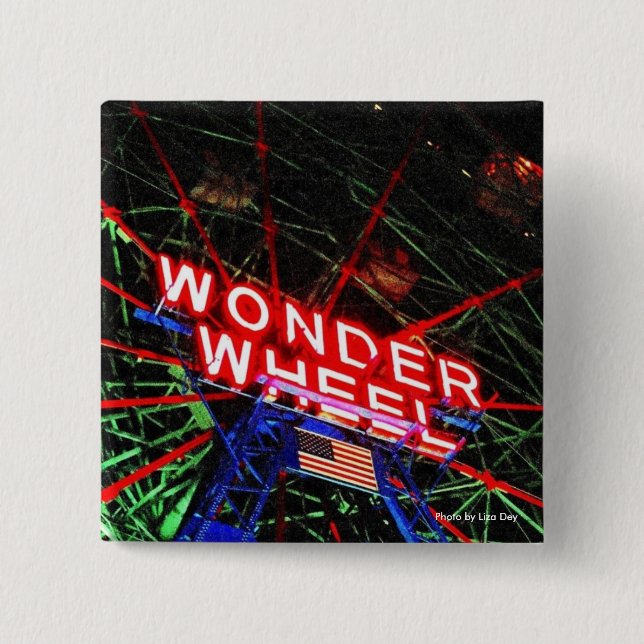 'Wonder Wheel Neon' Square Button (Front)