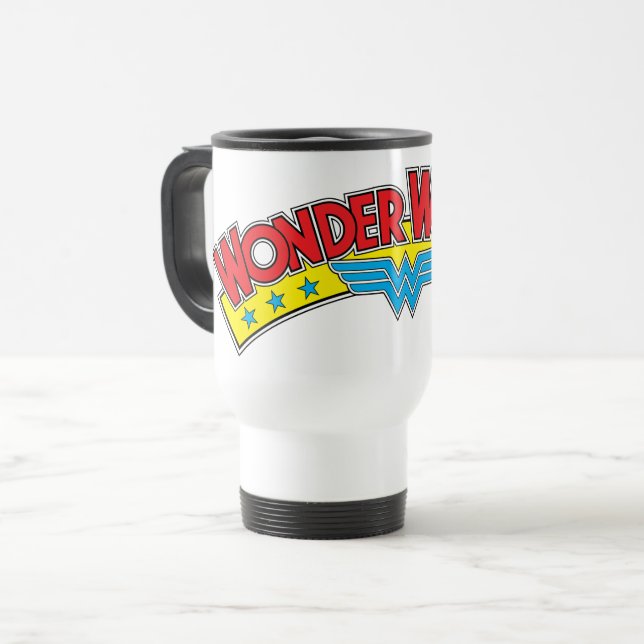 Wonder Woman 1987 Comic Book Logo Travel Mug (Front Left)