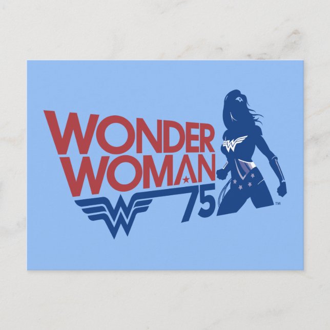 Wonder Woman 75th Anniversary Red & Blue Logo Postcard (Front)