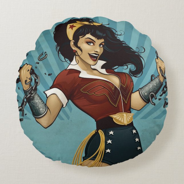 Wonder Woman Amazonians Unite Vintage Poster Round Cushion (Front)