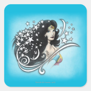 Wonder Woman and Stars Square Sticker