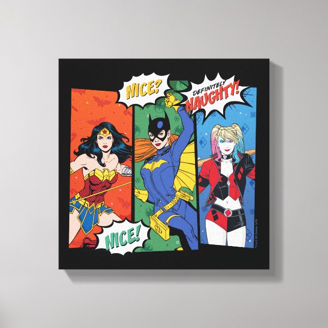 Wonder Woman, Batgirl, & Harley Quinn Holiday Canvas Print (Front)