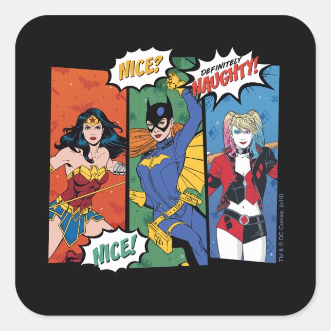 Wonder Woman, Batgirl, & Harley Quinn Holiday Square Sticker (Front)