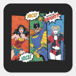 Wonder Woman, Batgirl, & Harley Quinn Holiday Square Sticker
