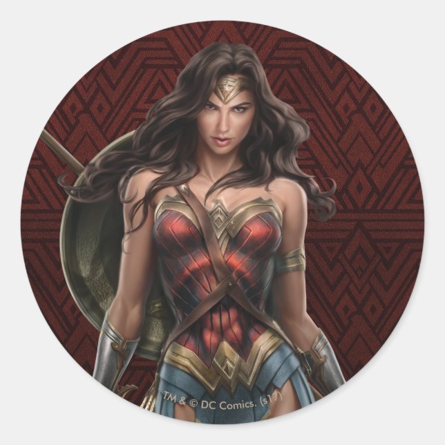 Wonder Woman Battle-Ready Comic Art Classic Round Sticker (Front)
