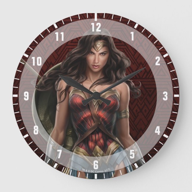 Wonder Woman Battle-Ready Comic Art Large Clock (Front)