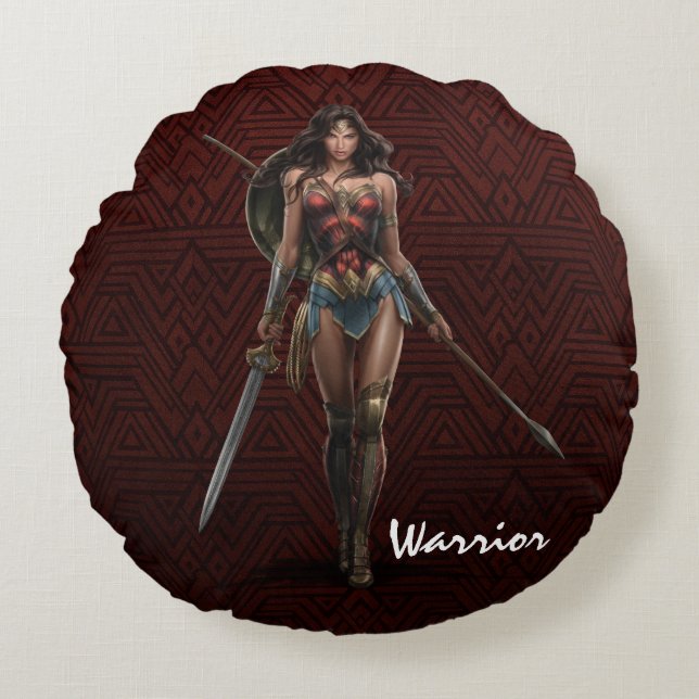 Wonder Woman Battle-Ready Comic Art Round Cushion (Front)