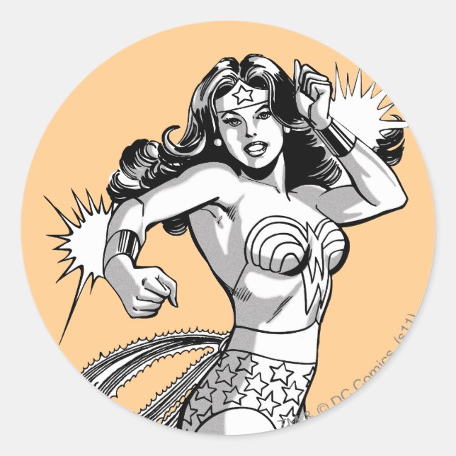 Wonder Woman Black & White Defender Classic Round Sticker (Front)