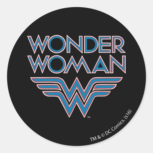 Wonder Woman Blue and Red Retro Logo Classic Round Sticker (Front)