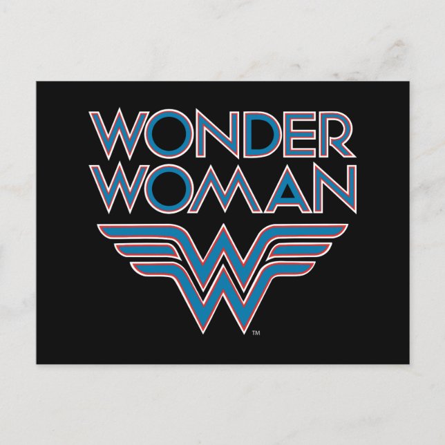 Wonder Woman Blue and Red Retro Logo Postcard (Front)
