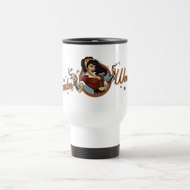 Wonder Woman Bombshell Name Graphic Travel Mug (Center)