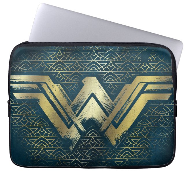 Wonder Woman Brushed Gold Symbol Laptop Sleeve (Front)