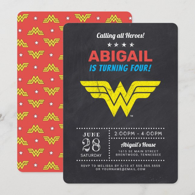 Wonder Woman Chalkboard Girls Birthday Invitation (Front/Back)