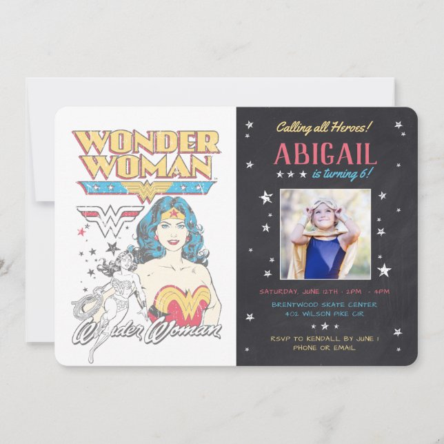 Wonder Woman Chalkboard Photo Birthday Invitation (Front)