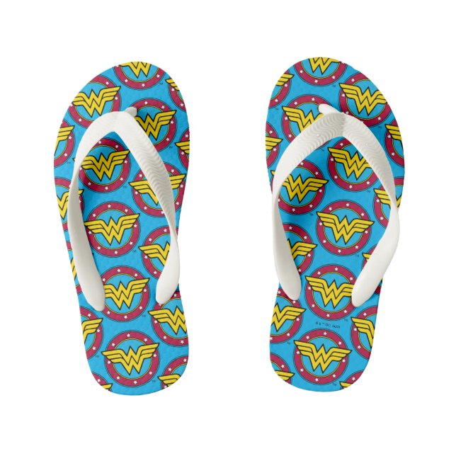 Wonder Woman | Circle & Stars Logo Kid's Flip Flops (Footbed)