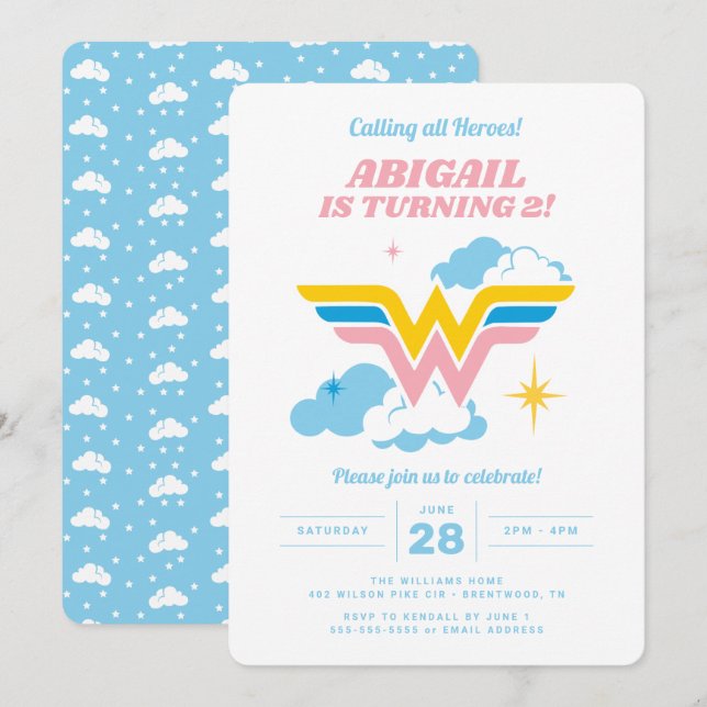 Wonder Woman Clouds Logo Birthday Invitation (Front/Back)