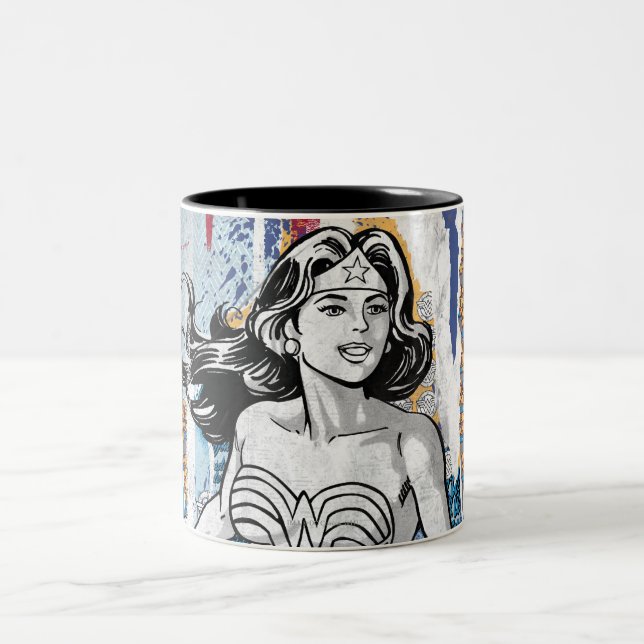 Wonder Woman Collage 4 Two-Tone Coffee Mug (Center)