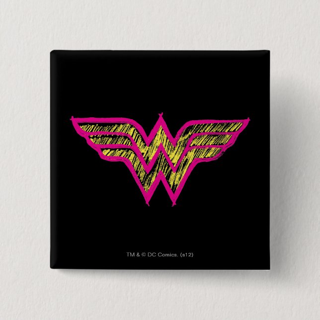 Wonder Woman Colourful Pink and Yellow Logo 15 Cm Square Badge (Front)