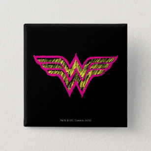 Wonder Woman Colourful Pink and Yellow Logo 15 Cm Square Badge