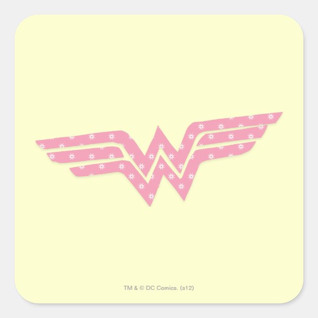 Wonder Woman Colourful Pink Floral Logo Square Sticker (Front)