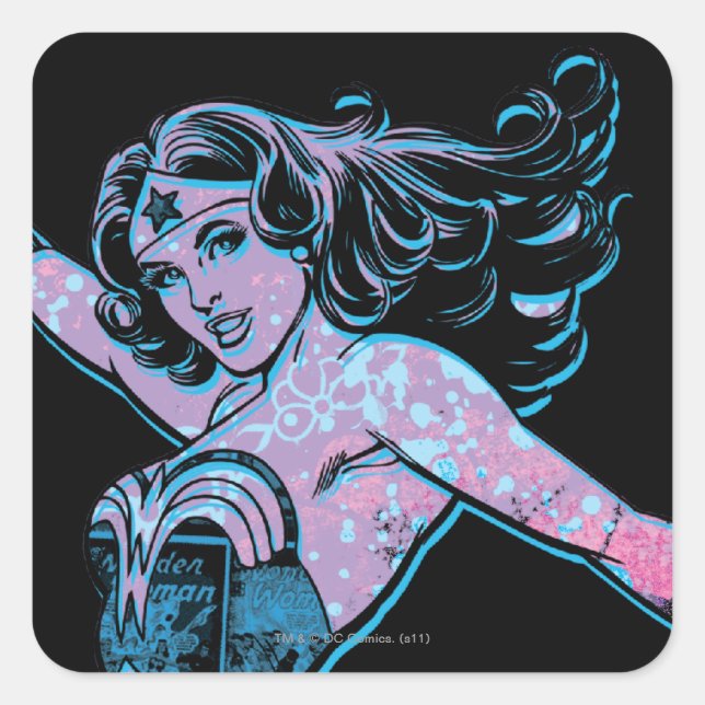 Wonder Woman Colourful Pose Square Sticker (Front)