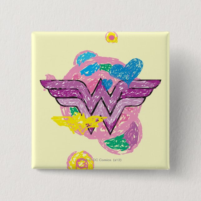 Wonder Woman Colourful Scribbles 15 Cm Square Badge (Front)