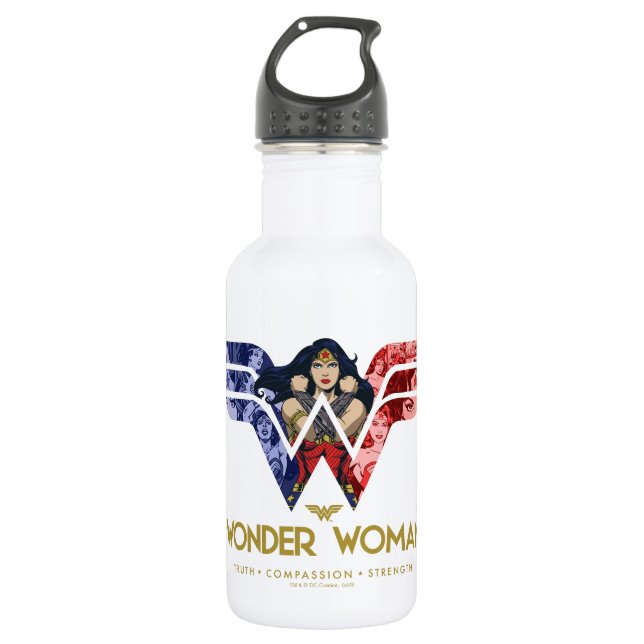 Wonder Woman Crossed Arms in Logo Collage 532 Ml Water Bottle (Front)