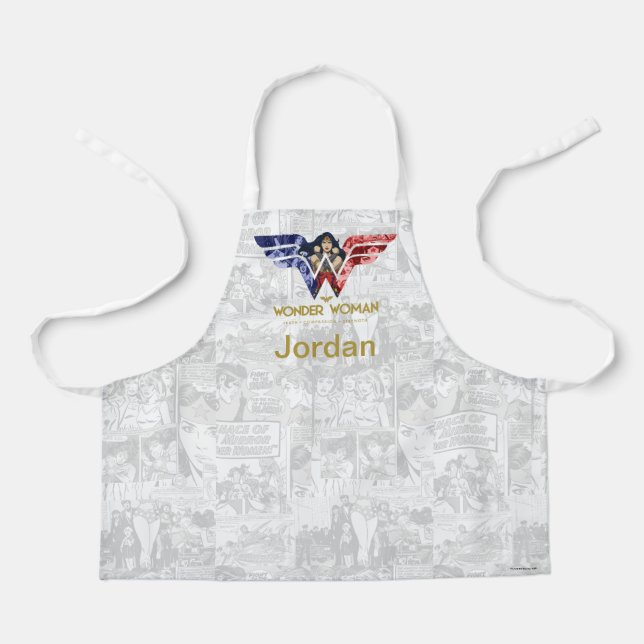 Wonder Woman Crossed Arms in Logo Collage Apron (Front)