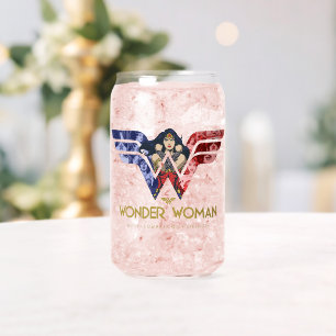 Wonder Woman Crossed Arms in Logo Collage Can Glass