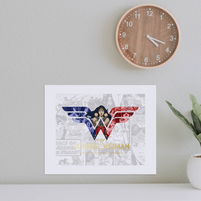 Wonder Woman Crossed Arms in Logo Collage Foil Prints (Foil print on wall)