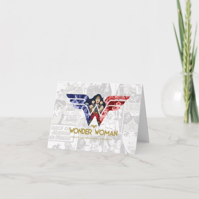 Wonder Woman Crossed Arms in Logo Collage Note Card (Front)