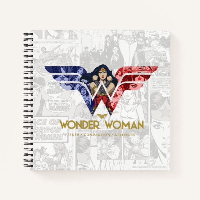 Wonder Woman Crossed Arms in Logo Collage Notebook (Front)