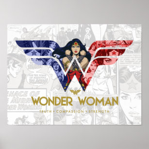 Wonder Woman Crossed Arms in Logo Collage Poster