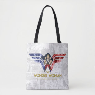 Wonder Woman Crossed Arms in Logo Collage Tote Bag