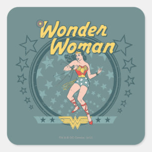 Wonder Woman Distressed Star Design Square Sticker