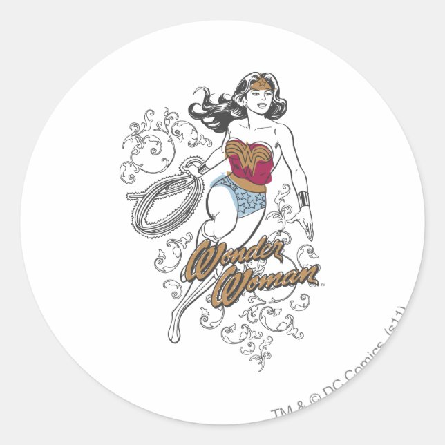 Wonder Woman Flourish Classic Round Sticker (Front)