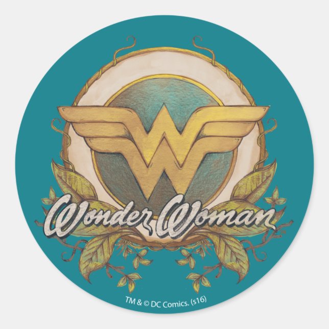 Wonder Woman Foliage Sketch Logo Classic Round Sticker (Front)