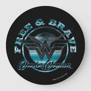 Wonder Woman Free & Brave Grunge Graphic Large Clock