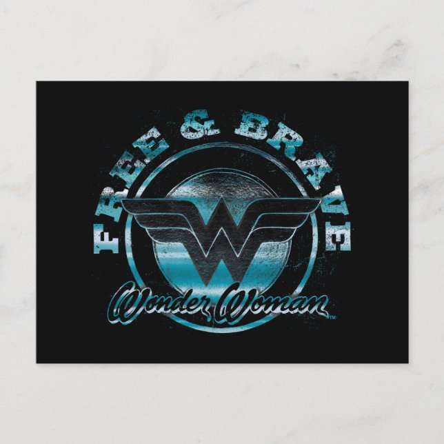 Wonder Woman Free & Brave Grunge Graphic Postcard (Front)
