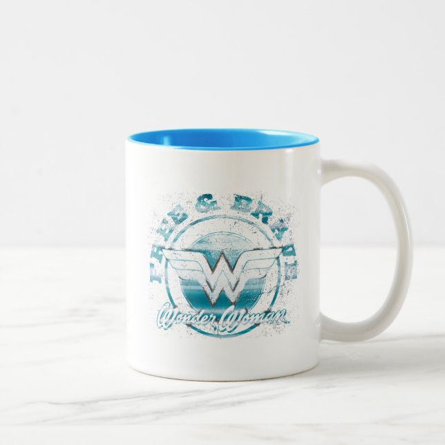 Wonder Woman Free & Brave Grunge Graphic Two-Tone Coffee Mug (Right)
