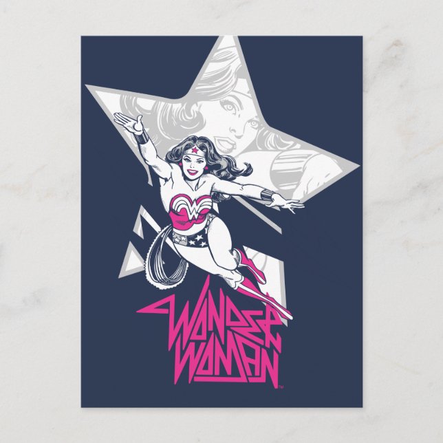 Wonder Woman Glam Rock Flying Character Graphic Postcard (Front)
