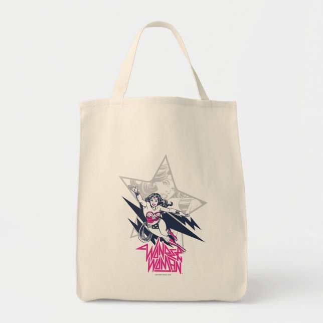 Wonder Woman Glam Rock Flying Character Graphic Tote Bag (Front)