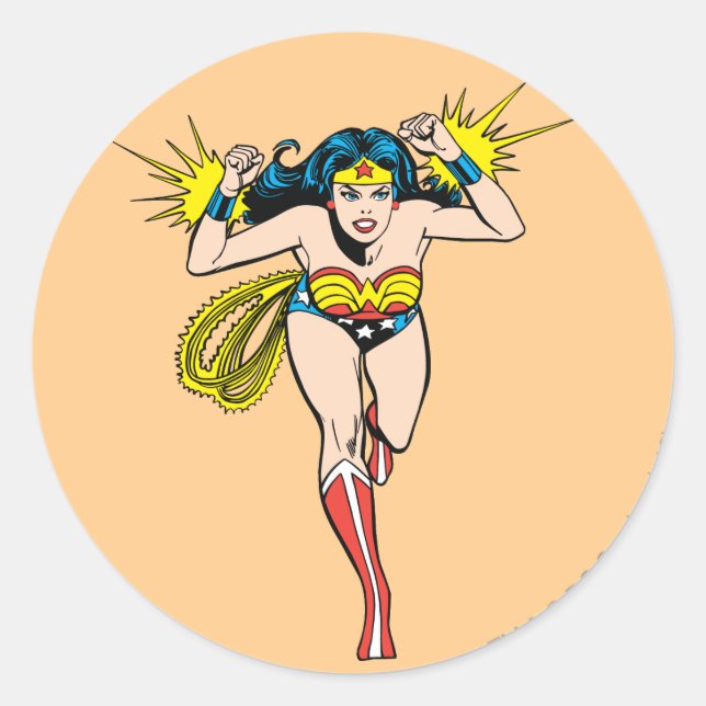 Wonder Woman Glowing Cuffs Classic Round Sticker (Front)