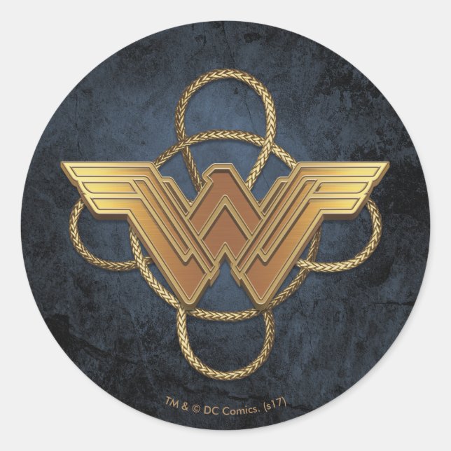 Wonder Woman Gold Symbol Over Lasso Classic Round Sticker (Front)